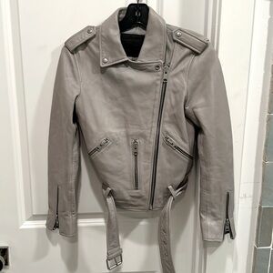 All Saints Grey Balfern biker faux leather jacket